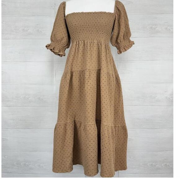 Anthropologie Dresses & Skirts - Revolve OPT gauzy cotton brown polka dot maxi dress XS